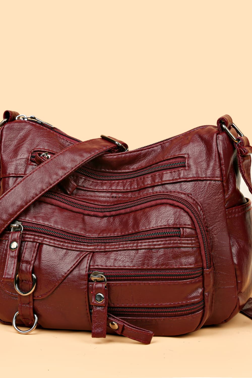 Multi-Pocket PU Leather Crossbody Bag